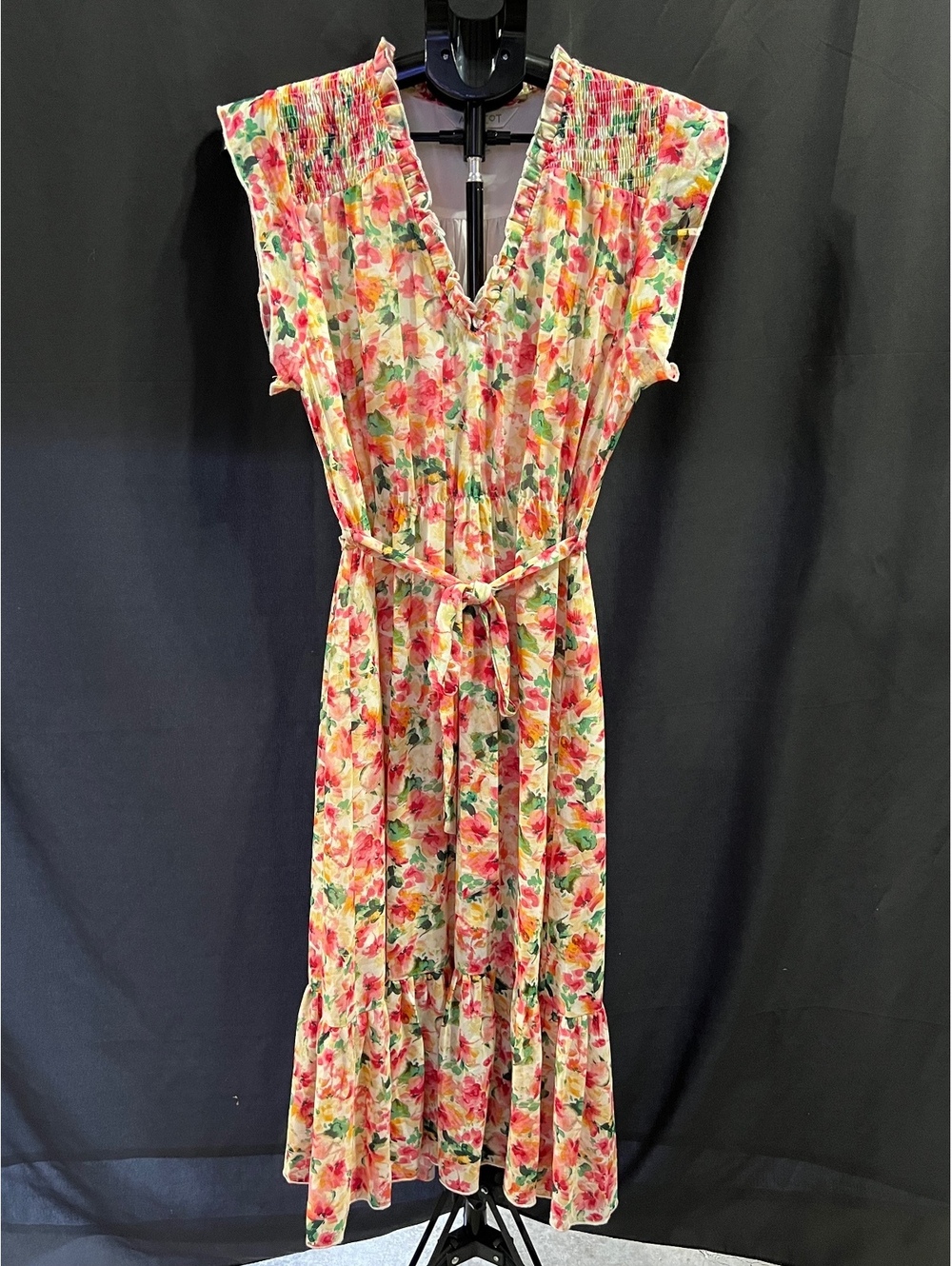 Apricot Brushstroke Bloom Floral Midi Dress Women’s US 10 UK 14